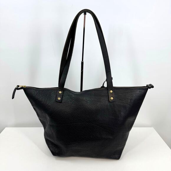 Portland Leather Goods Large Tote Bag Black Pebbled Leather Zipper Top Travel - Picture 6 of 9